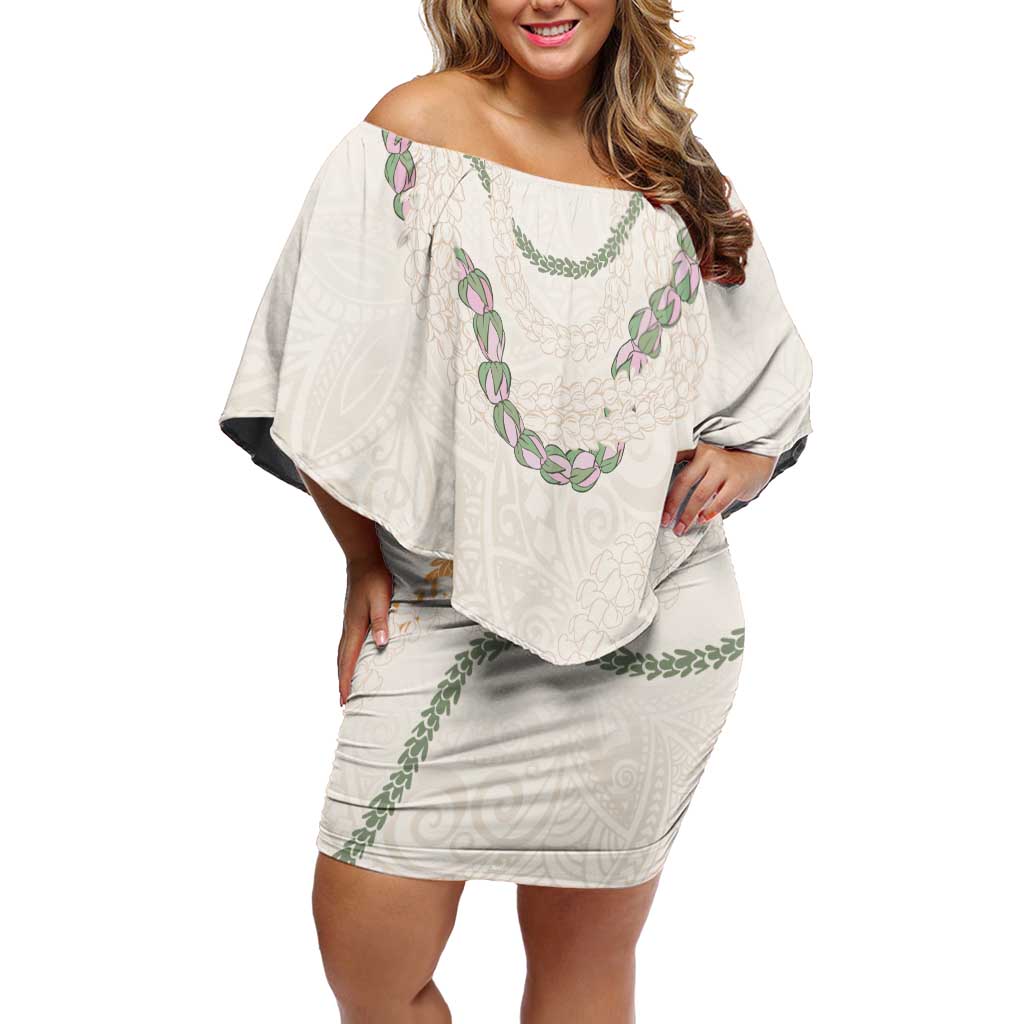 Aloha Lei Mikioi Family Matching Off Shoulder Short Dress and Hawaiian Shirt Beige Polynesian Tribal Tatau Pattern LT9 Mom's Dress Beige - Polynesian Pride