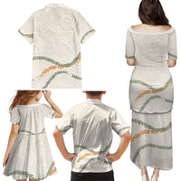 Aloha Lei Mikioi Family Matching Puletasi and Hawaiian Shirt Beige Polynesian Tribal Tatau Pattern