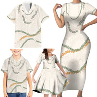Aloha Lei Mikioi Family Matching Short Sleeve Bodycon Dress and Hawaiian Shirt Beige Polynesian Tribal Tatau Pattern LT9 - Polynesian Pride