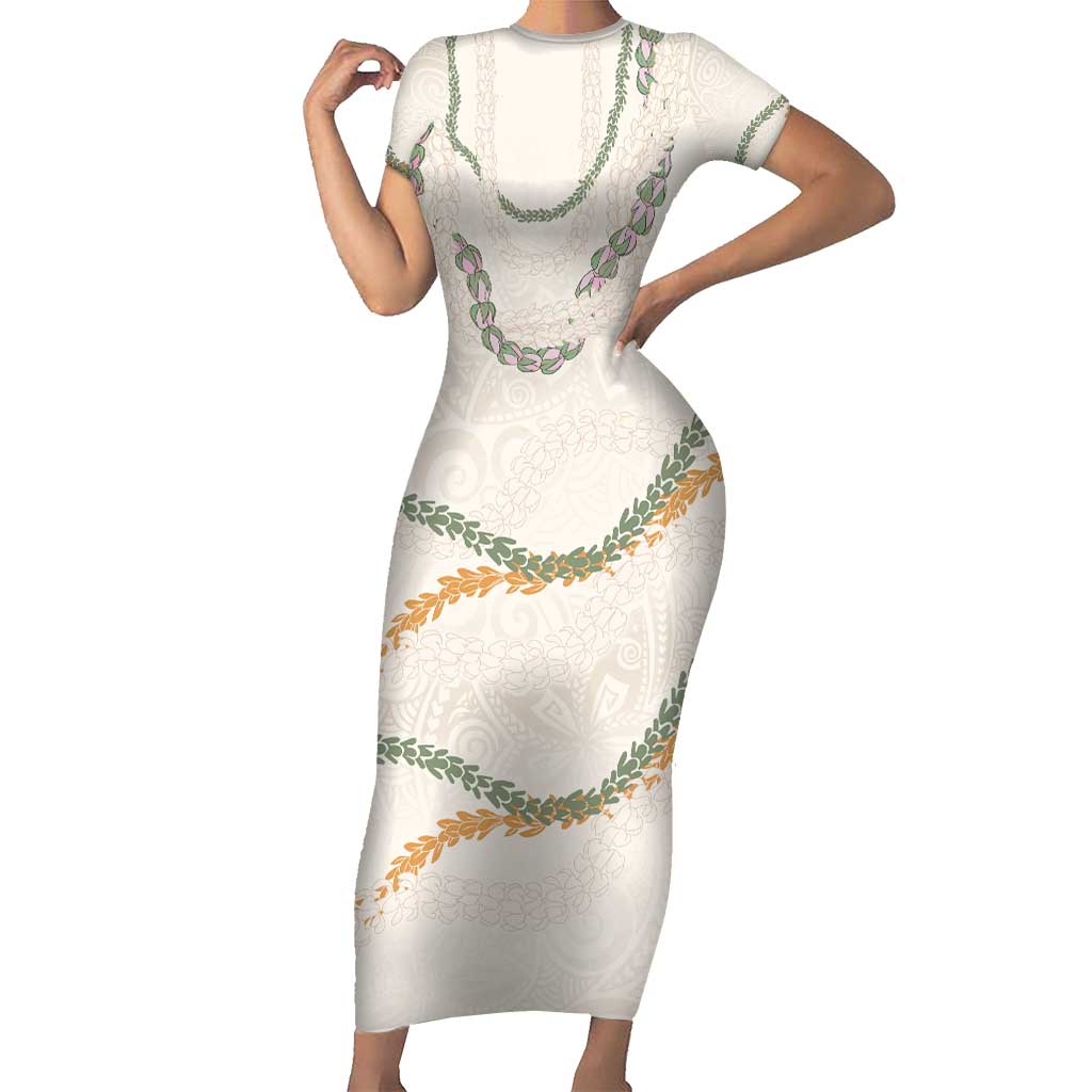 Aloha Lei Mikioi Family Matching Short Sleeve Bodycon Dress and Hawaiian Shirt Beige Polynesian Tribal Tatau Pattern LT9 Mom's Dress Beige - Polynesian Pride