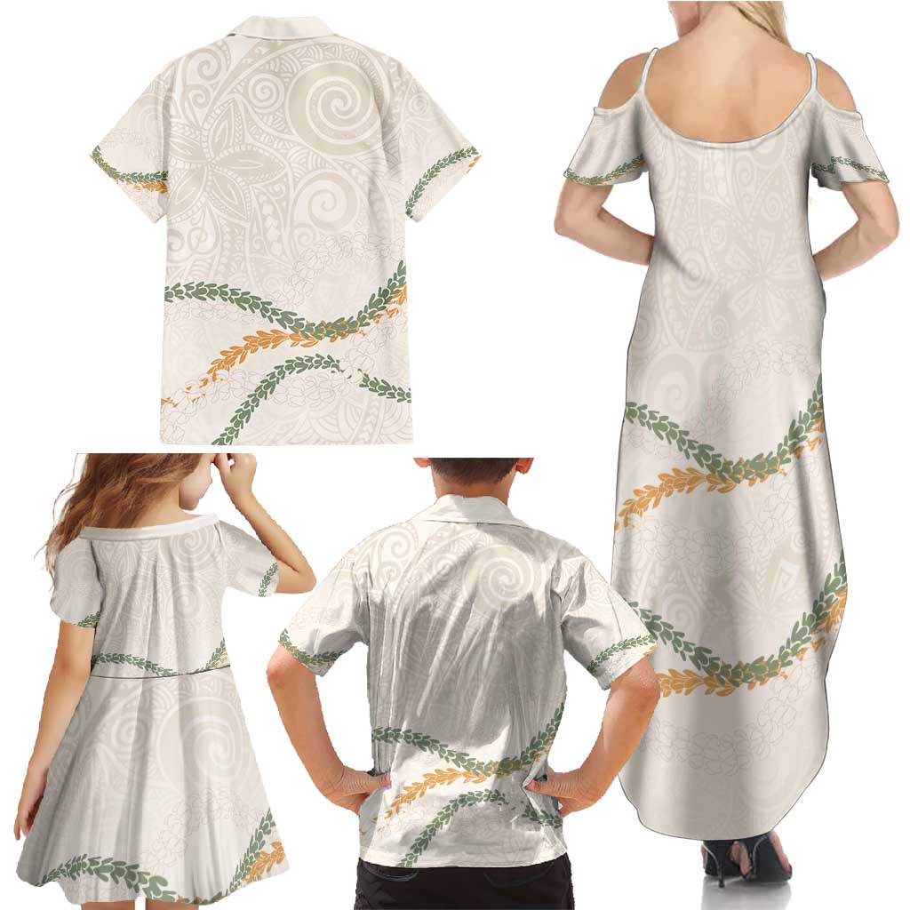 Aloha Lei Mikioi Family Matching Summer Maxi Dress and Hawaiian Shirt Beige Polynesian Tribal Tatau Pattern LT9 - Polynesian Pride