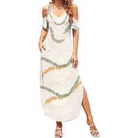 Aloha Lei Mikioi Family Matching Summer Maxi Dress and Hawaiian Shirt Beige Polynesian Tribal Tatau Pattern LT9 Mom's Dress Beige - Polynesian Pride