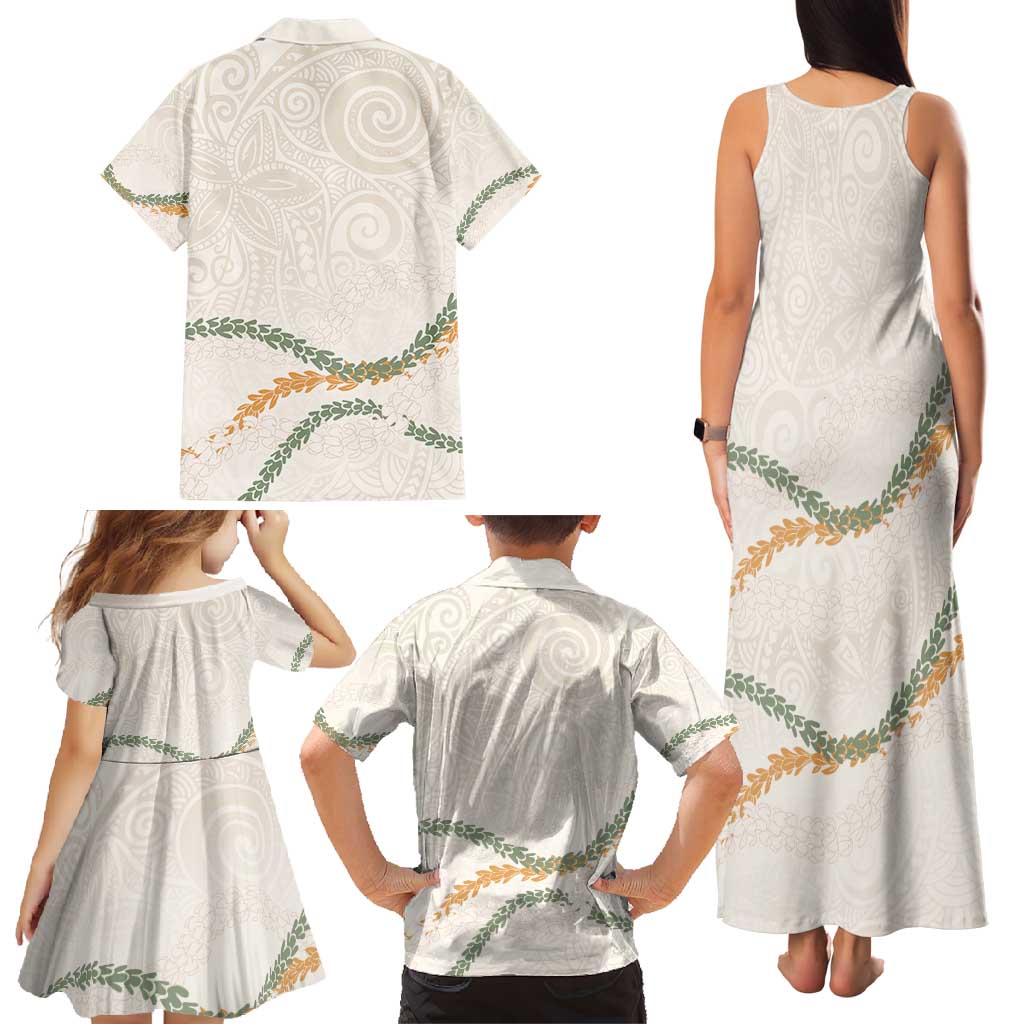 Aloha Lei Mikioi Family Matching Tank Maxi Dress and Hawaiian Shirt Beige Polynesian Tribal Tatau Pattern LT9 - Polynesian Pride