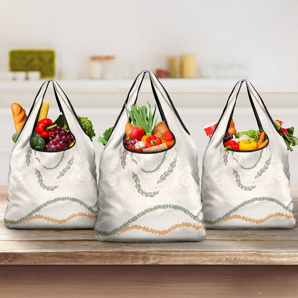 Aloha Lei Mikioi Grocery Bag Beige Polynesian Tribal Tatau Pattern
