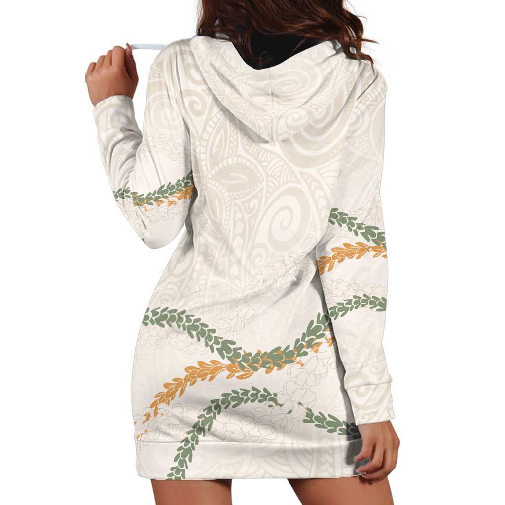 Aloha Lei Mikioi Hoodie Dress Beige Polynesian Tribal Tatau Pattern