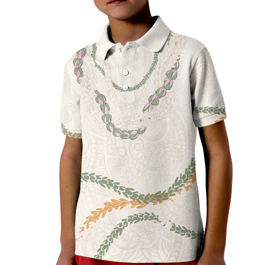 Aloha Lei Mikioi Kid Polo Shirt Beige Polynesian Tribal Tatau Pattern