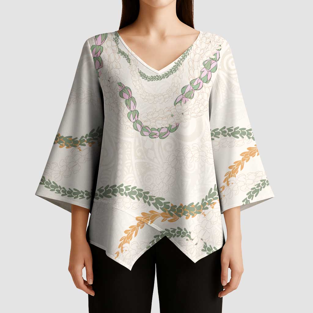 Aloha Lei Mikioi Kimono Sleeve Blouse Beige Polynesian Tribal Tatau Pattern - Polynesian Pride