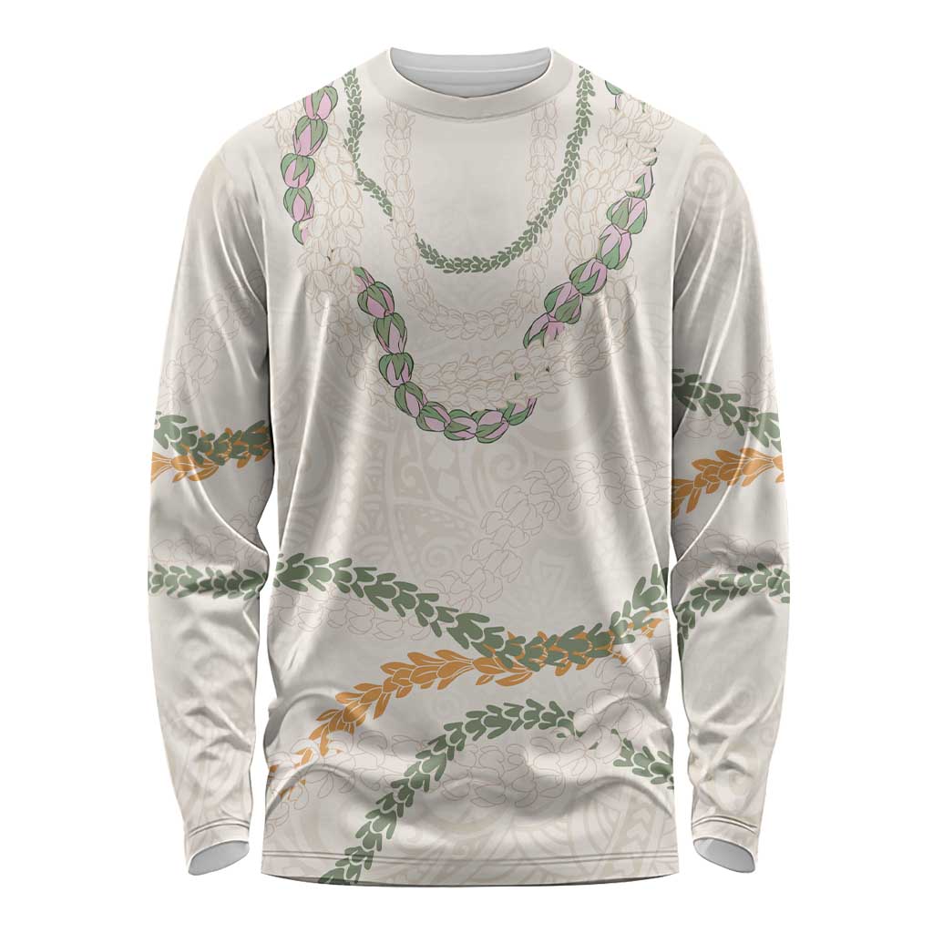 Aloha Lei Mikioi Long Sleeve Shirt Beige Polynesian Tribal Tatau Pattern