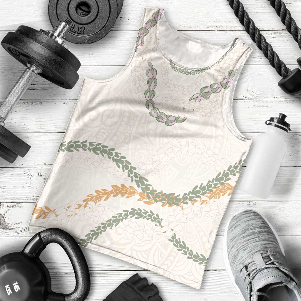 Aloha Lei Mikioi Men Tank Top Beige Polynesian Tribal Tatau Pattern