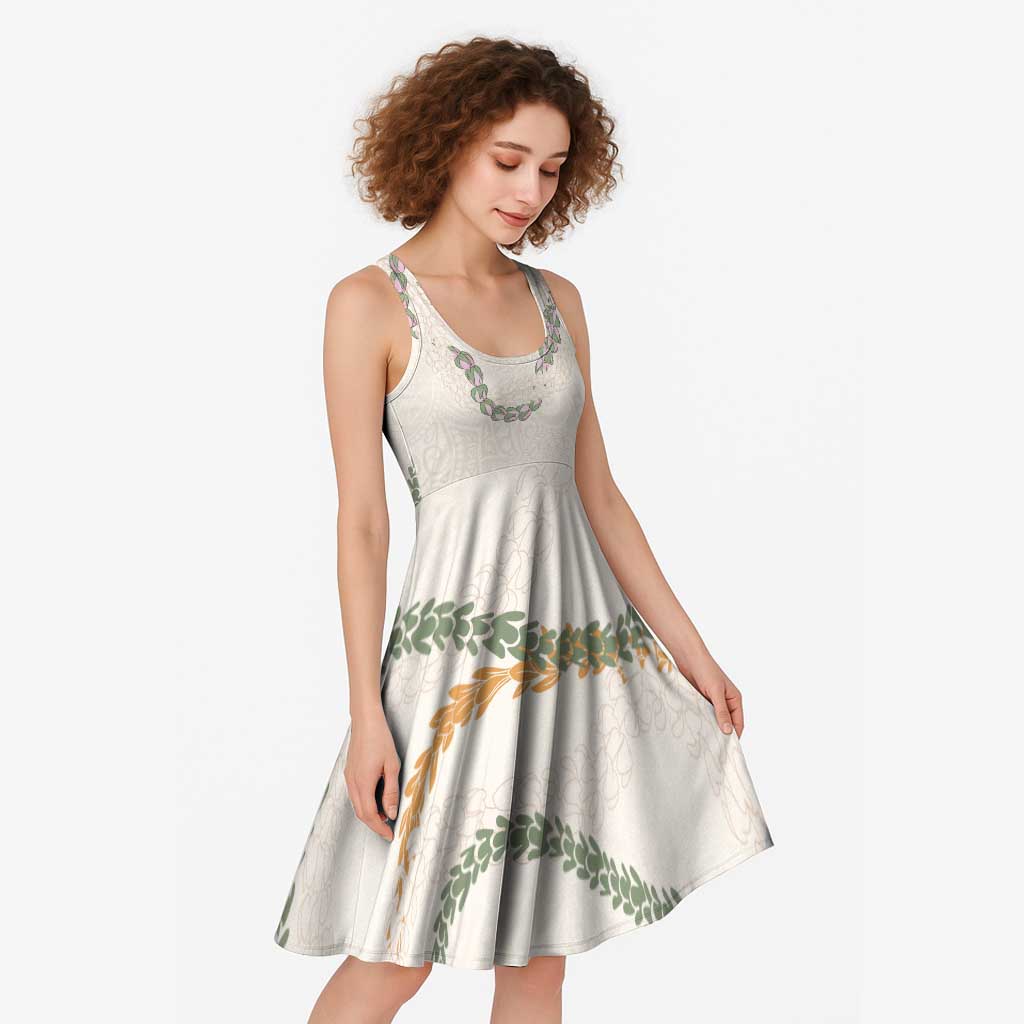Aloha Lei Mikioi Midi Dress Beige Polynesian Tribal Tatau Pattern - Polynesian Pride