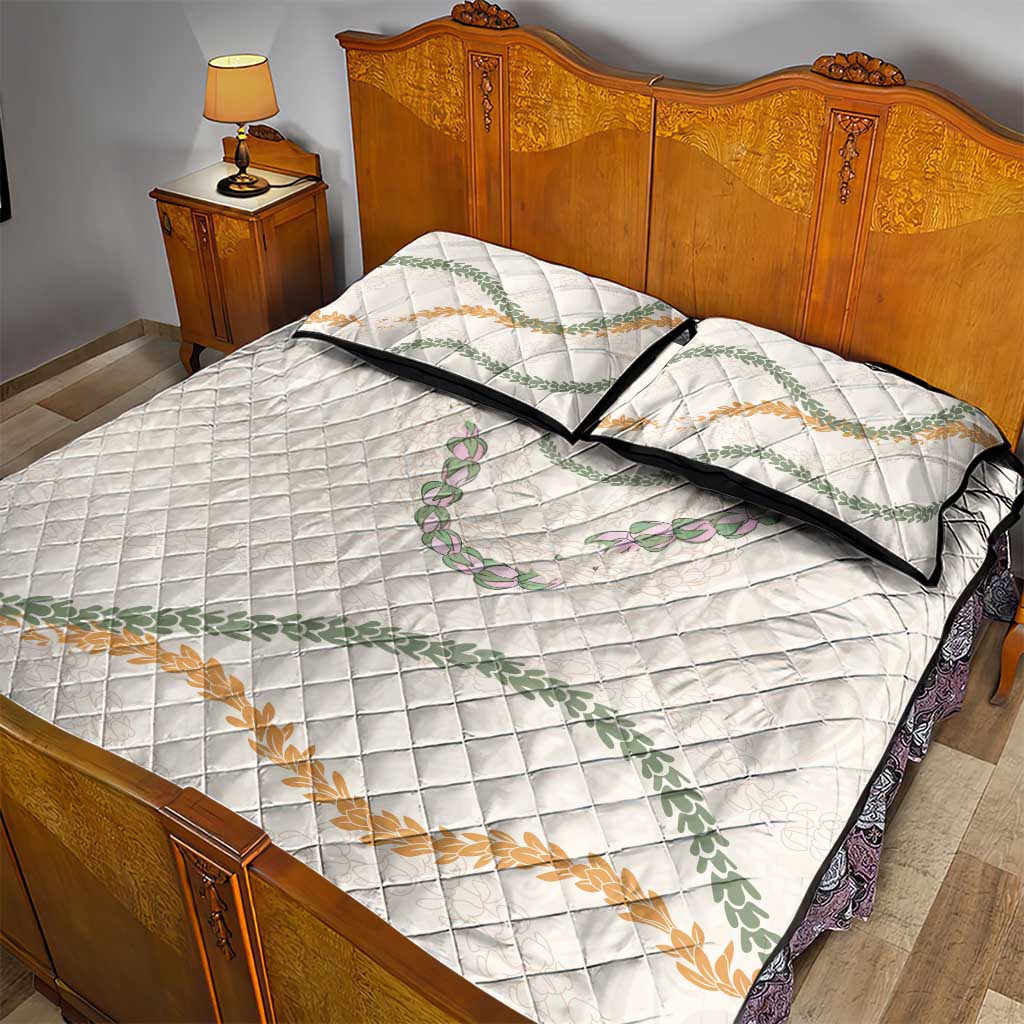 Aloha Lei Mikioi Quilt Bed Set Beige Polynesian Tribal Tatau Pattern