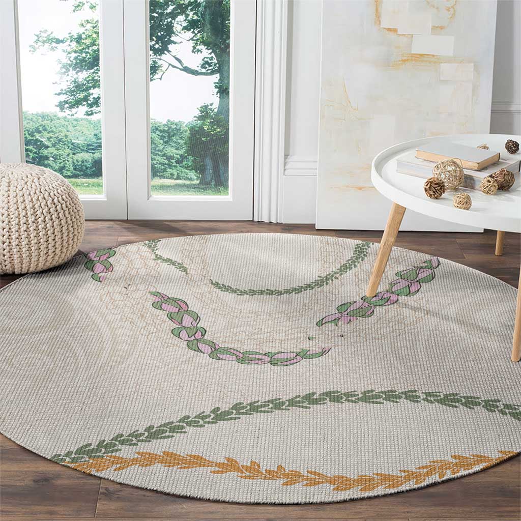Aloha Lei Mikioi Round Carpet Beige Polynesian Tribal Tatau Pattern