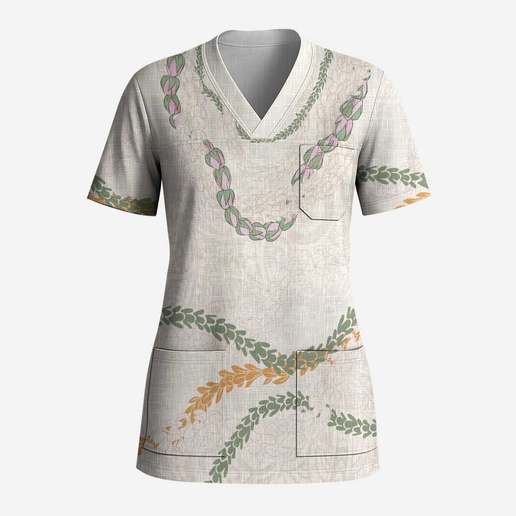 Aloha Lei Mikioi Scrub Top Beige Polynesian Tribal Tatau Pattern - Polynesian Pride