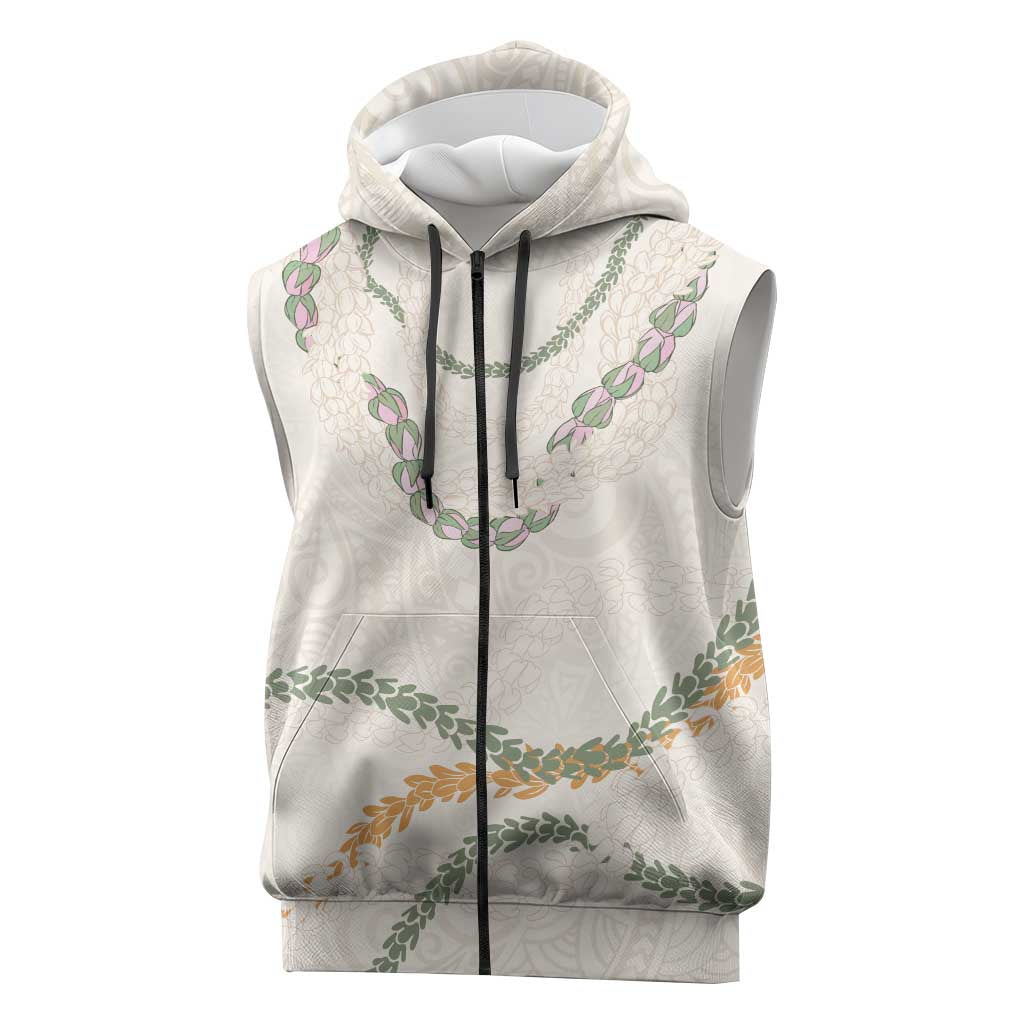 Aloha Lei Mikioi Sleeveless Zip Hoodie Beige Polynesian Tribal Tatau Pattern LT9