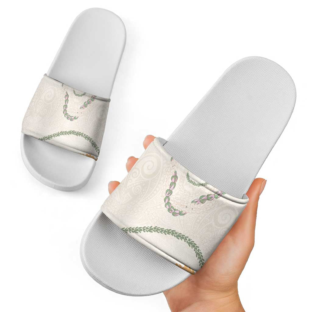 Aloha Lei Mikioi Slide Sandals Beige Polynesian Tribal Tatau Pattern - Polynesian Pride