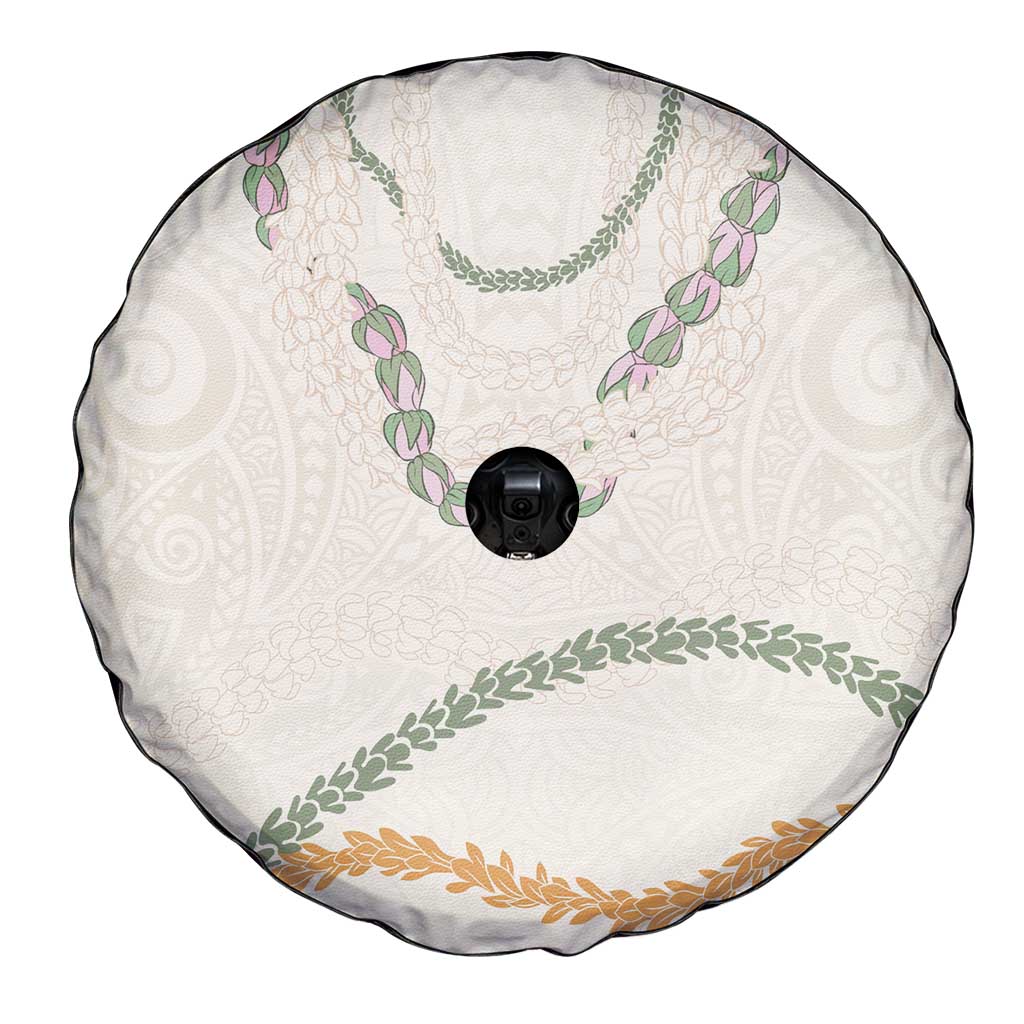 Aloha Lei Mikioi Spare Tire Cover Beige Polynesian Tribal Tatau Pattern