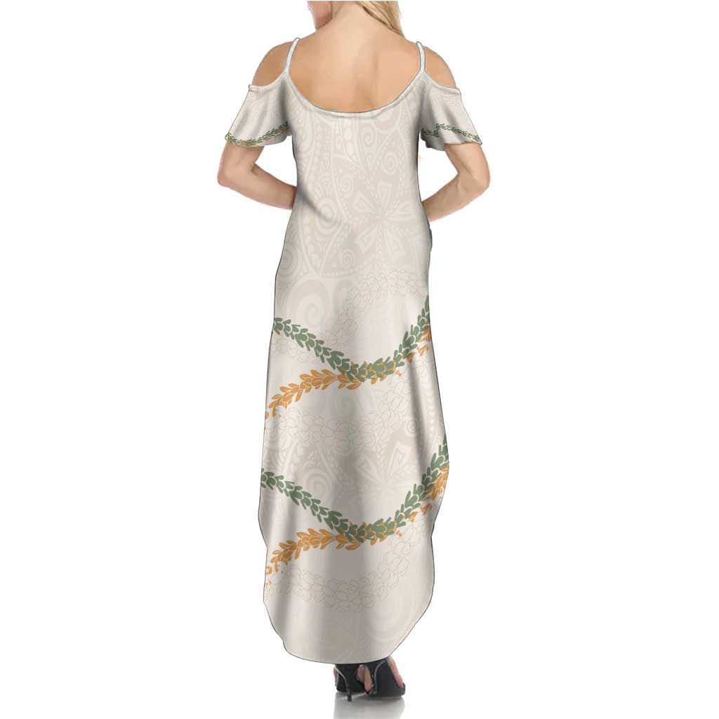 Aloha Lei Mikioi Summer Maxi Dress Beige Polynesian Tribal Tatau Pattern