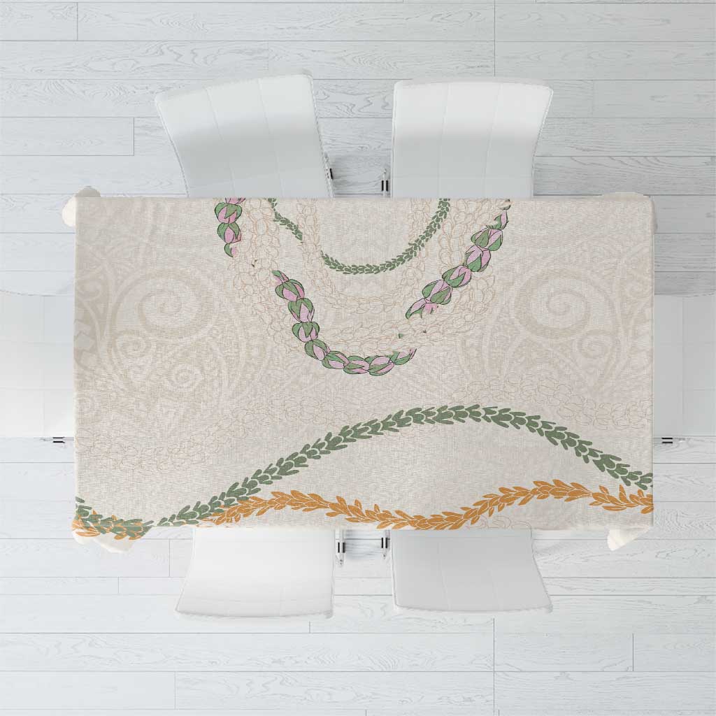 Aloha Lei Mikioi Tablecloth Beige Polynesian Tribal Tatau Pattern