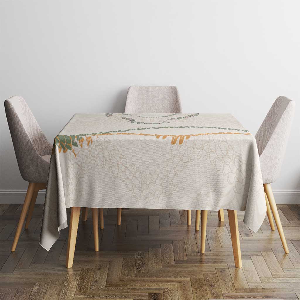 Aloha Lei Mikioi Tablecloth Beige Polynesian Tribal Tatau Pattern