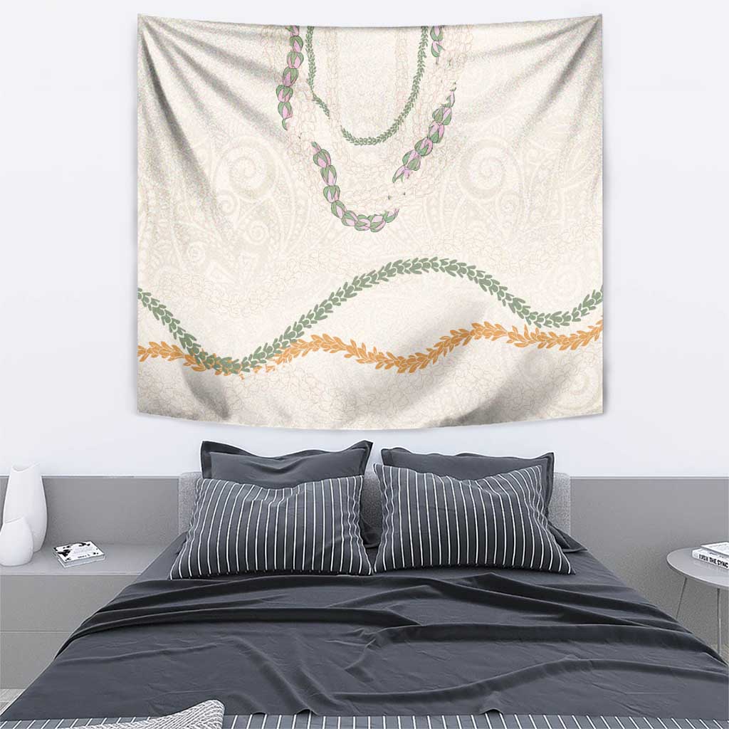 Aloha Lei Mikioi Tapestry Beige Polynesian Tribal Tatau Pattern