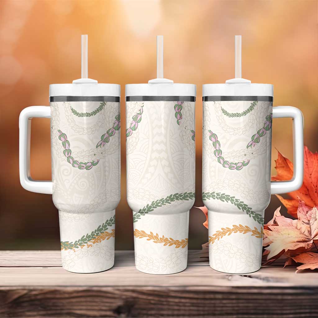 Aloha Lei Mikioi Tumbler With Handle Beige Polynesian Tribal Tatau Pattern