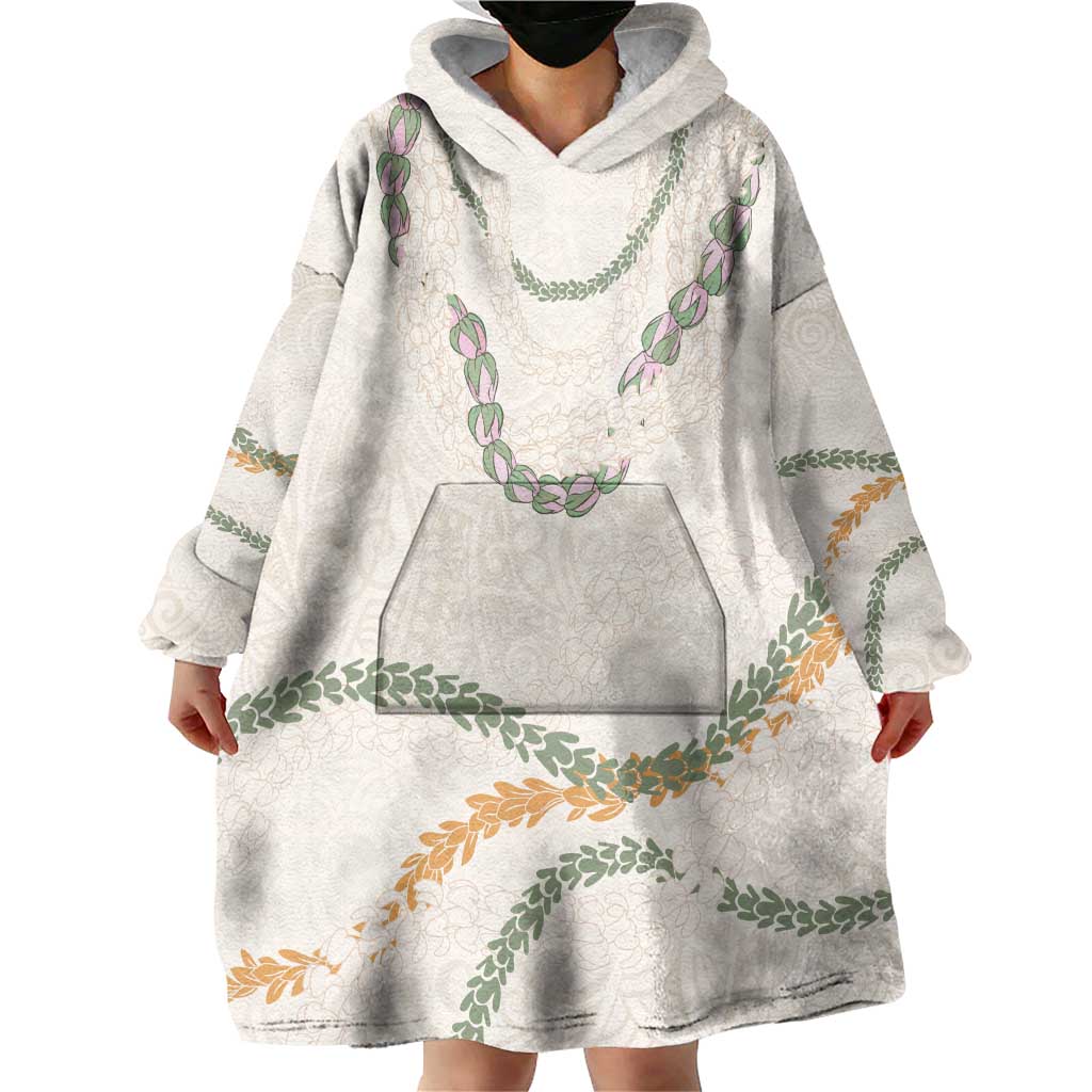 Aloha Lei Mikioi Wearable Blanket Hoodie Beige Polynesian Tribal Tatau Pattern