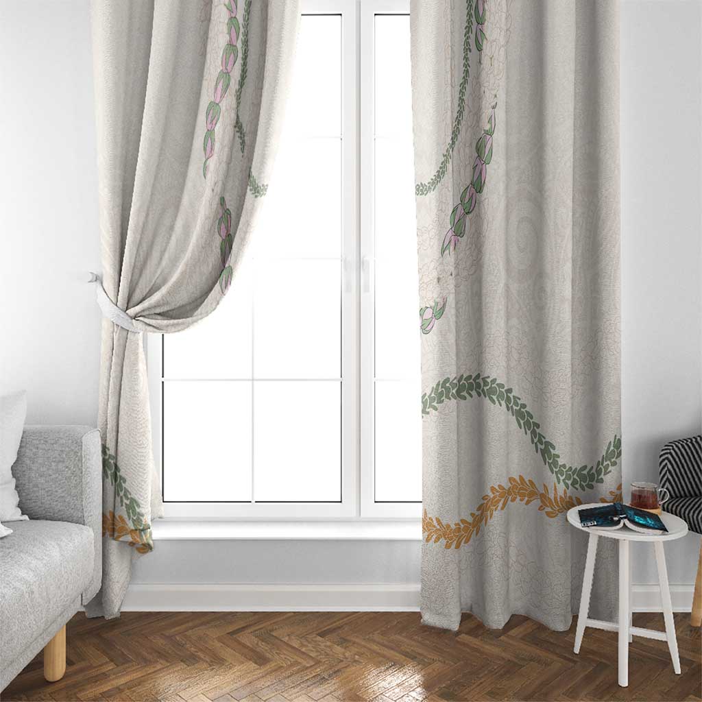 Aloha Lei Mikioi Window Curtain Beige Polynesian Tribal Tatau Pattern