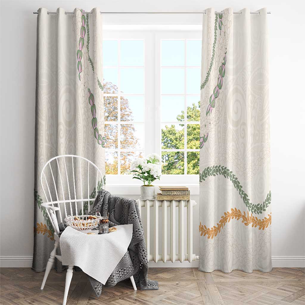 Aloha Lei Mikioi Window Curtain Beige Polynesian Tribal Tatau Pattern