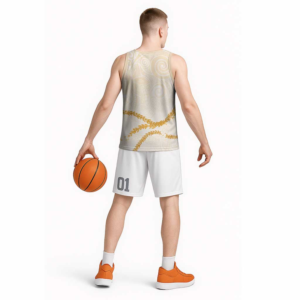 Aloha Lei Mikioi Basketball Jersey Gold Polynesian Tribal Tatau Pattern LT9 - Polynesian Pride