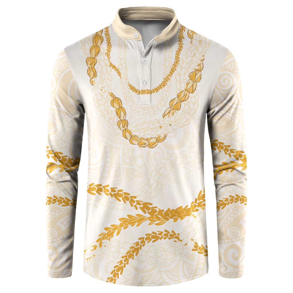 Aloha Lei Mikioi Button Sweatshirt Gold Polynesian Tribal Tatau Pattern