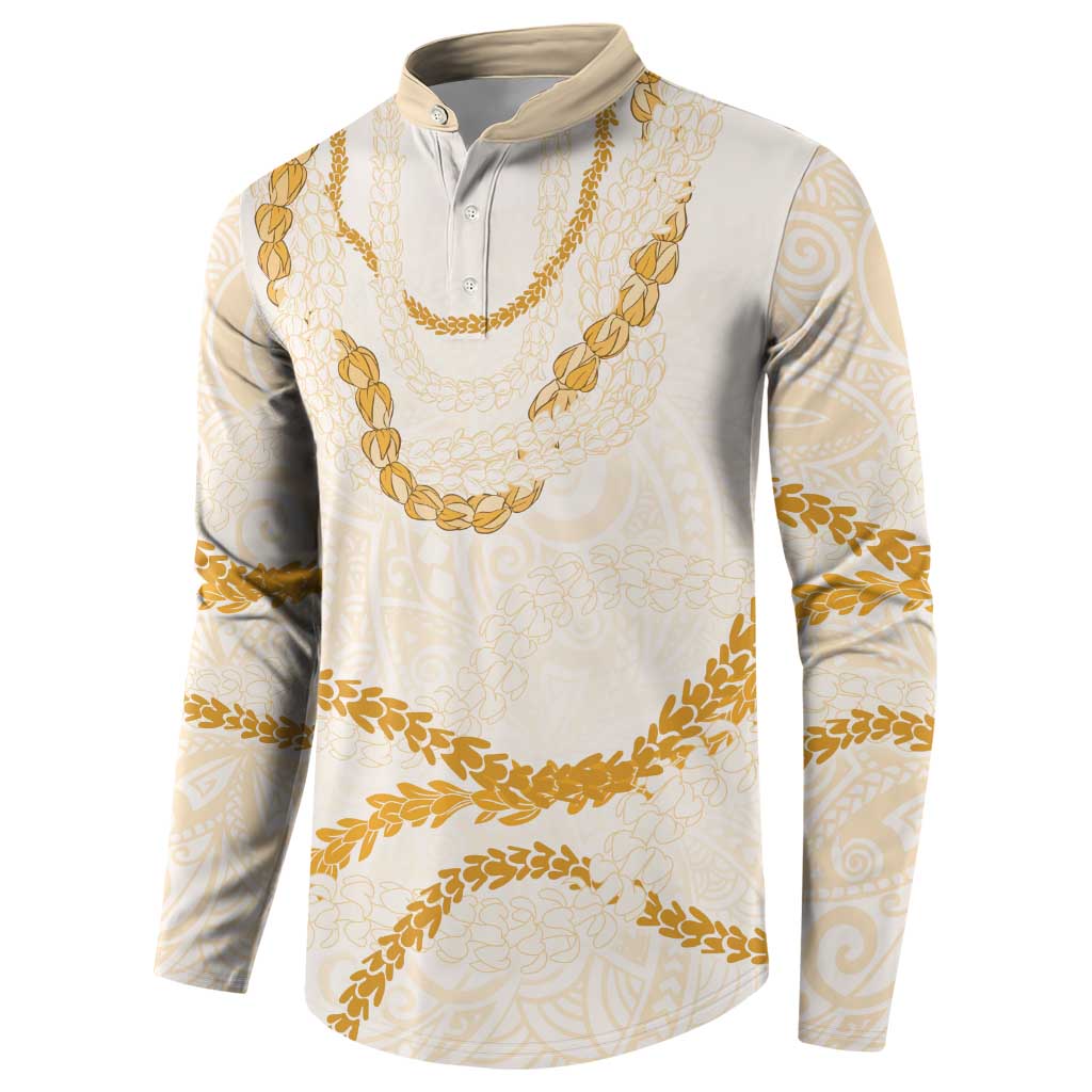 Aloha Lei Mikioi Button Sweatshirt Gold Polynesian Tribal Tatau Pattern