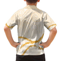 Aloha Lei Mikioi Family Matching Off The Shoulder Long Sleeve Dress and Hawaiian Shirt Gold Polynesian Tribal Tatau Pattern LT9 - Polynesian Pride