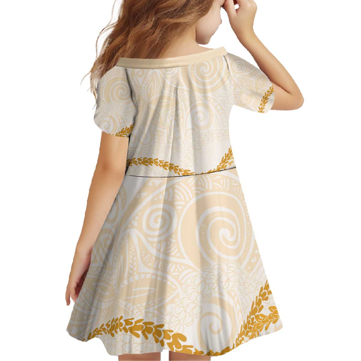 Aloha Lei Mikioi Family Matching Off The Shoulder Long Sleeve Dress and Hawaiian Shirt Gold Polynesian Tribal Tatau Pattern LT9 - Polynesian Pride