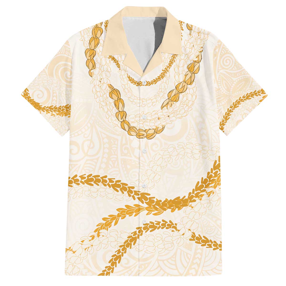 Aloha Lei Mikioi Family Matching Off The Shoulder Long Sleeve Dress and Hawaiian Shirt Gold Polynesian Tribal Tatau Pattern LT9 Dad's Shirt - Short Sleeve Gold - Polynesian Pride