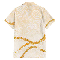 Aloha Lei Mikioi Family Matching Off The Shoulder Long Sleeve Dress and Hawaiian Shirt Gold Polynesian Tribal Tatau Pattern LT9 - Polynesian Pride