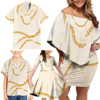 Aloha Lei Mikioi Family Matching Off Shoulder Short Dress and Hawaiian Shirt Gold Polynesian Tribal Tatau Pattern LT9 - Polynesian Pride