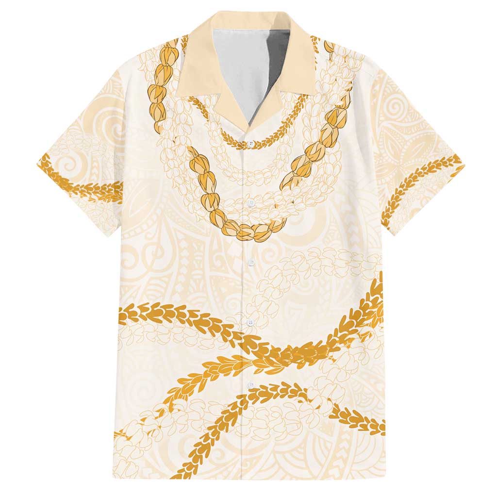 Aloha Lei Mikioi Family Matching Off Shoulder Short Dress and Hawaiian Shirt Gold Polynesian Tribal Tatau Pattern LT9 Dad's Shirt - Short Sleeve Gold - Polynesian Pride