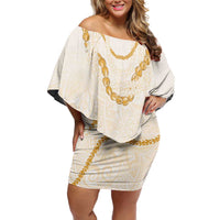 Aloha Lei Mikioi Family Matching Off Shoulder Short Dress and Hawaiian Shirt Gold Polynesian Tribal Tatau Pattern LT9 Mom's Dress Gold - Polynesian Pride