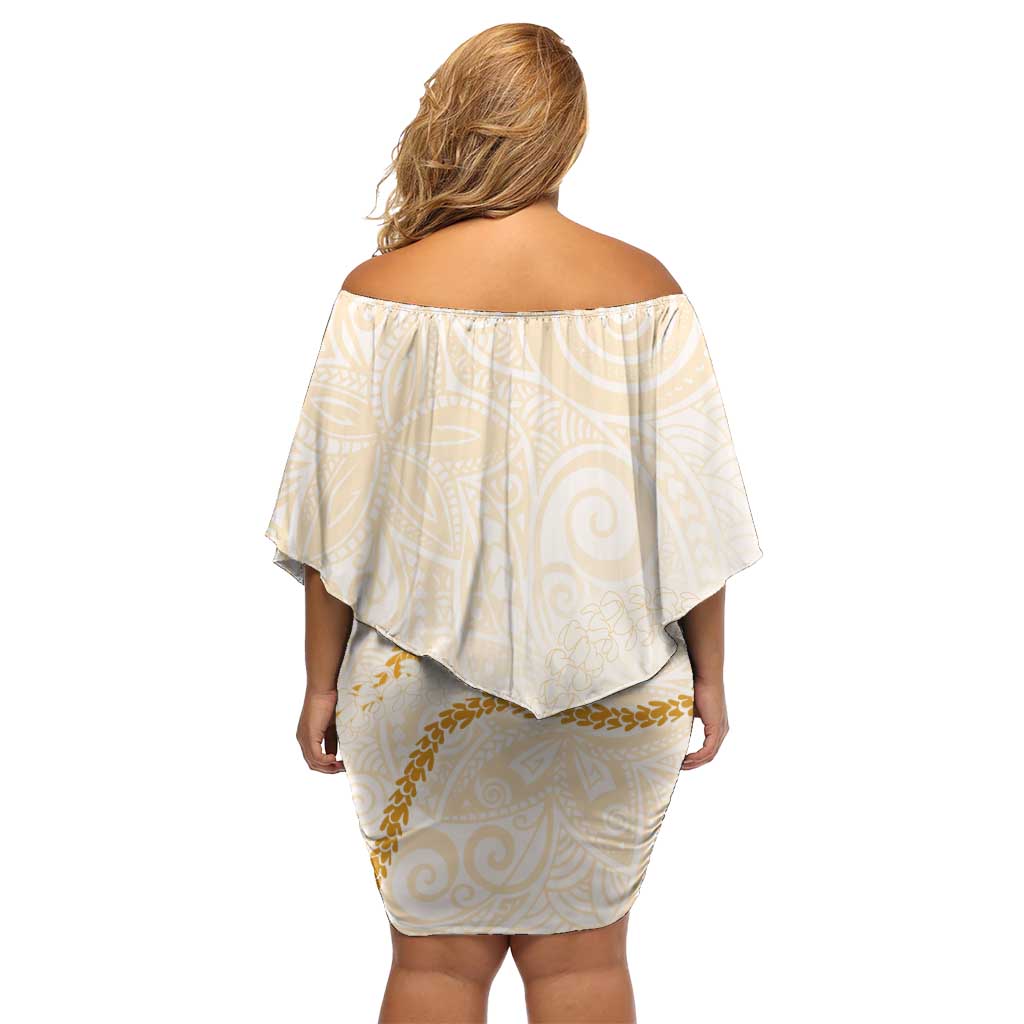 Aloha Lei Mikioi Family Matching Off Shoulder Short Dress and Hawaiian Shirt Gold Polynesian Tribal Tatau Pattern LT9 - Polynesian Pride