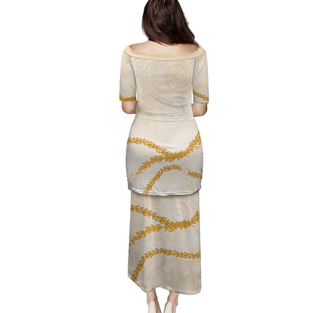 Aloha Lei Mikioi Family Matching Puletasi and Hawaiian Shirt Gold Polynesian Tribal Tatau Pattern