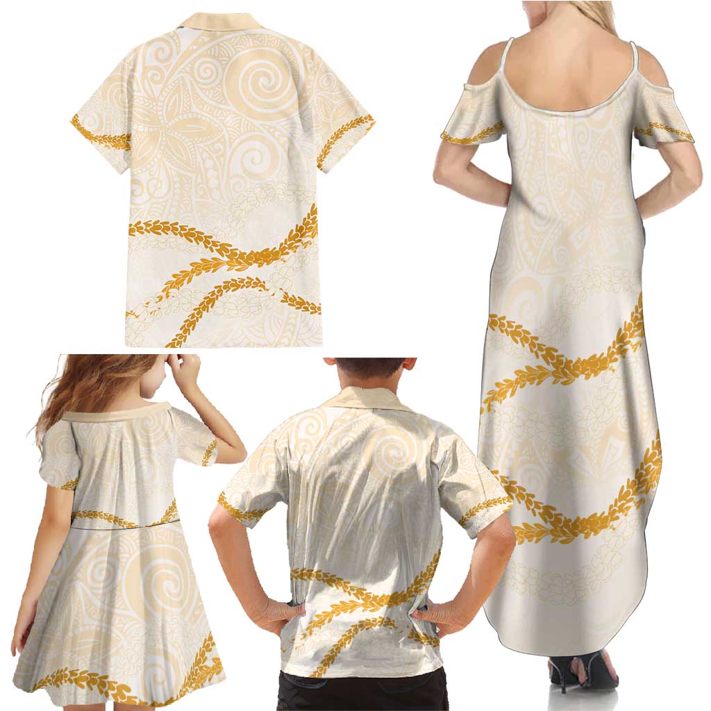 Aloha Lei Mikioi Family Matching Summer Maxi Dress and Hawaiian Shirt Gold Polynesian Tribal Tatau Pattern LT9 - Polynesian Pride