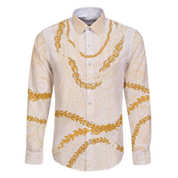 Aloha Lei Mikioi Family Matching Summer Maxi Dress and Hawaiian Shirt Gold Polynesian Tribal Tatau Pattern LT9 Dad's Shirt - Long Sleeve Gold - Polynesian Pride