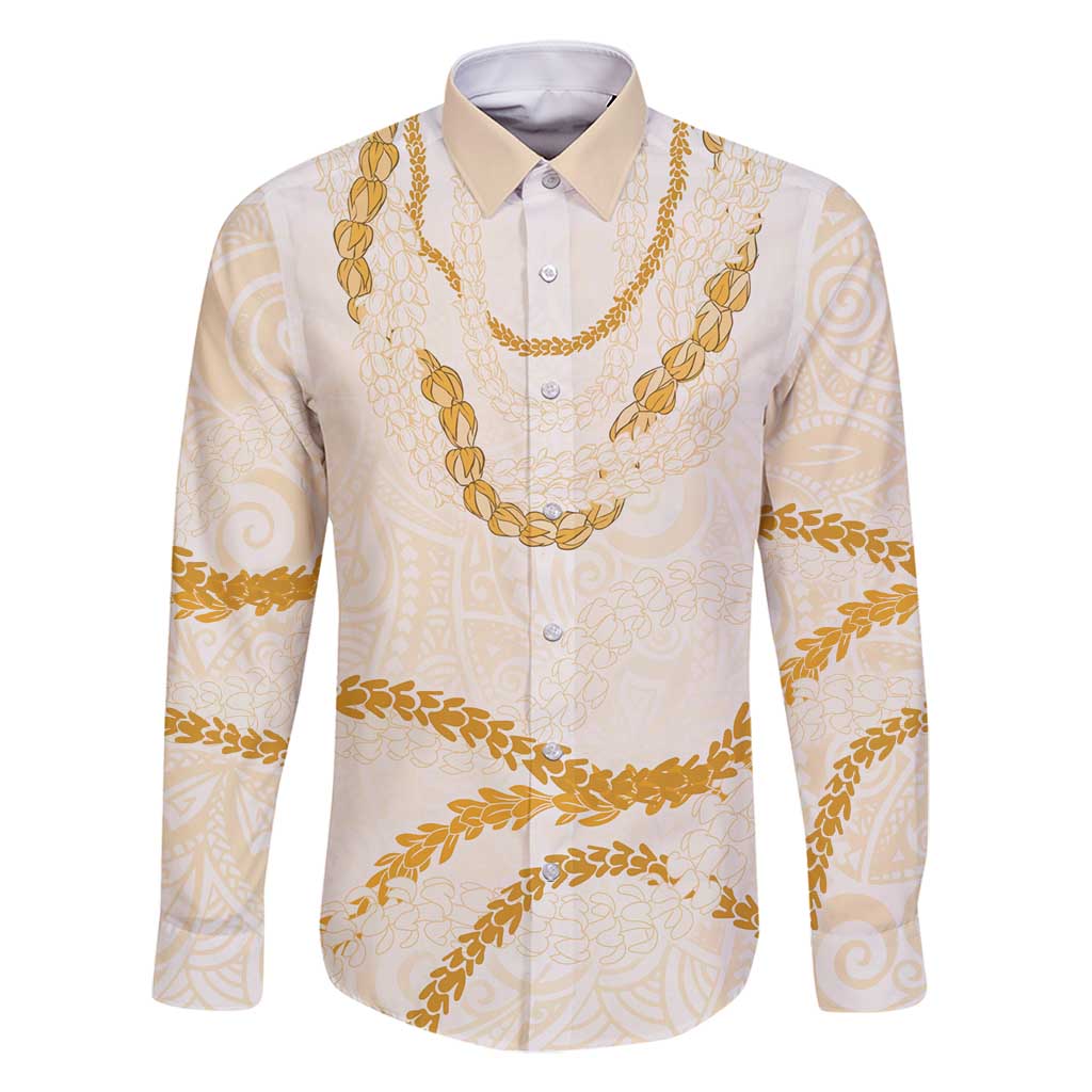 Aloha Lei Mikioi Family Matching Tank Maxi Dress and Hawaiian Shirt Gold Polynesian Tribal Tatau Pattern LT9 Dad's Shirt - Long Sleeve Gold - Polynesian Pride
