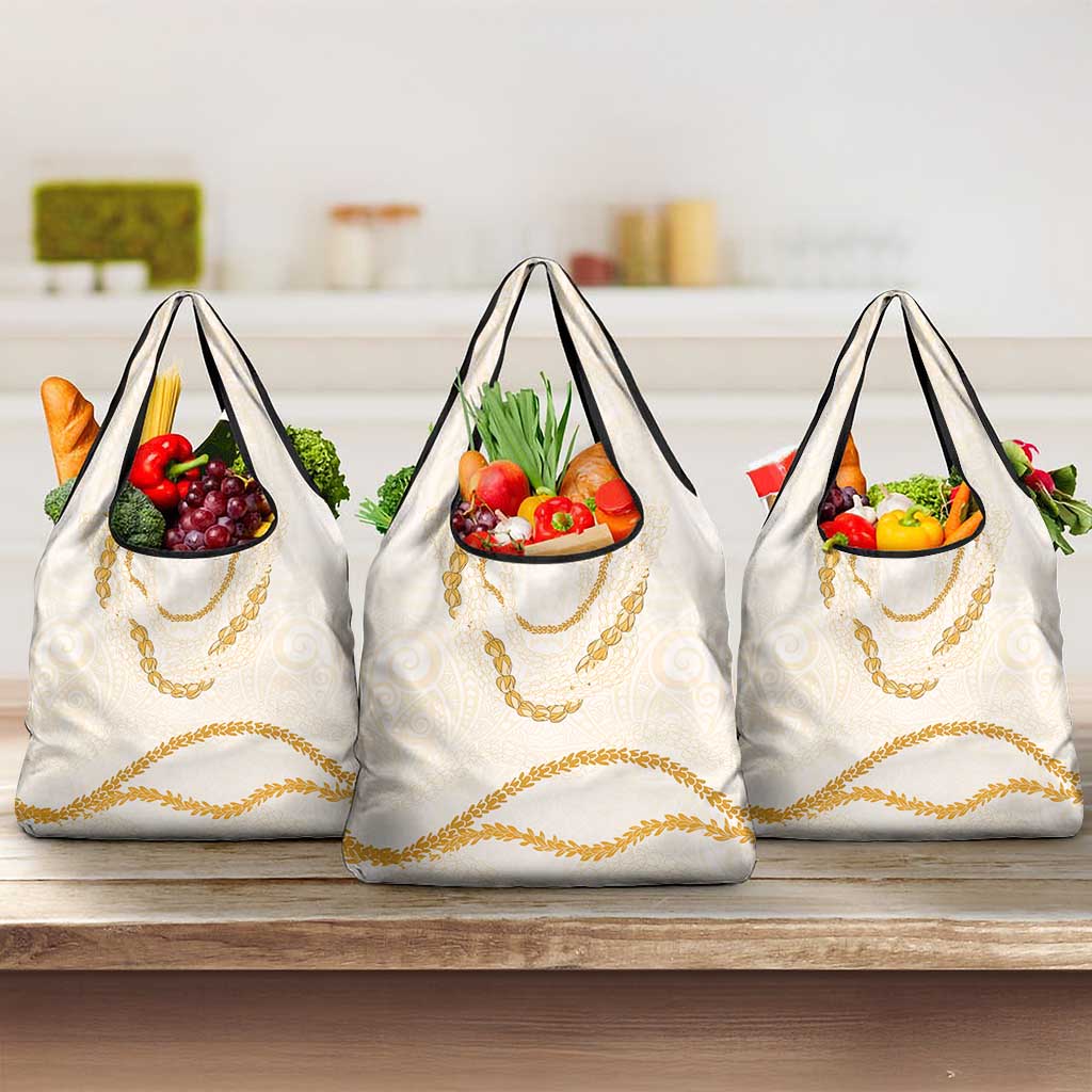 Aloha Lei Mikioi Grocery Bag Gold Polynesian Tribal Tatau Pattern