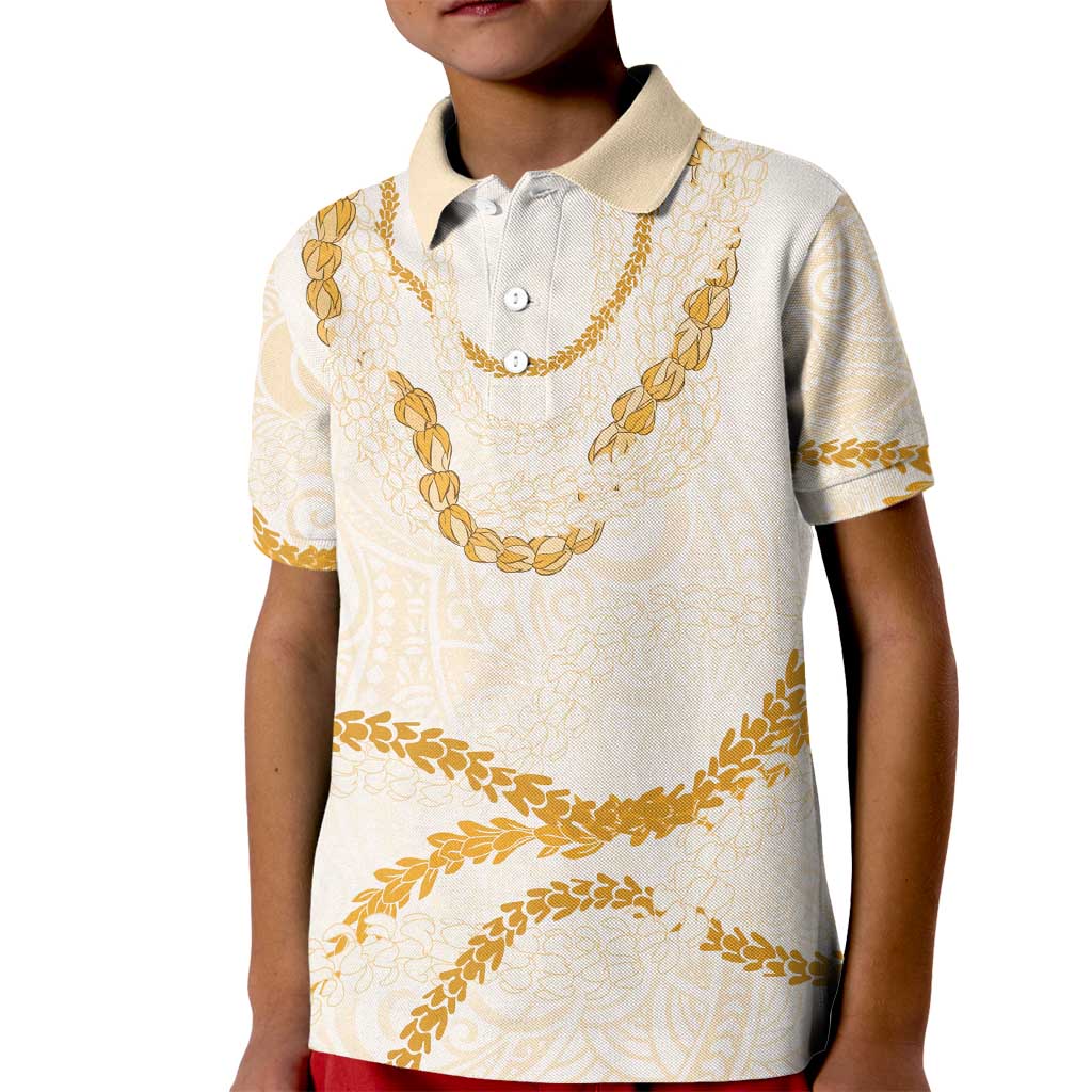 Aloha Lei Mikioi Kid Polo Shirt Gold Polynesian Tribal Tatau Pattern