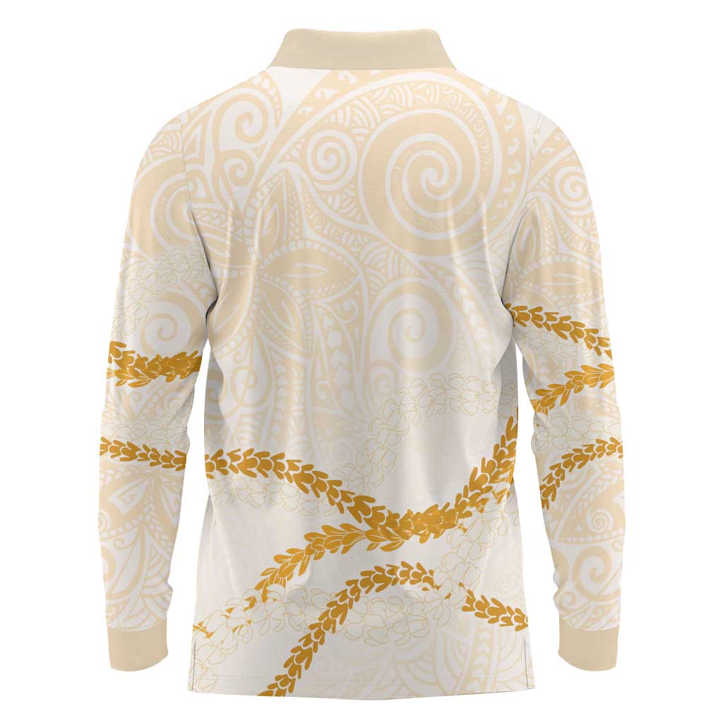 Aloha Lei Mikioi Long Sleeve Polo Shirt Gold Polynesian Tribal Tatau Pattern