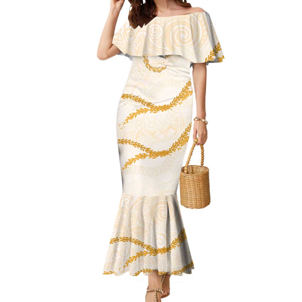 Aloha Lei Mikioi Mermaid Dress Gold Polynesian Tribal Tatau Pattern