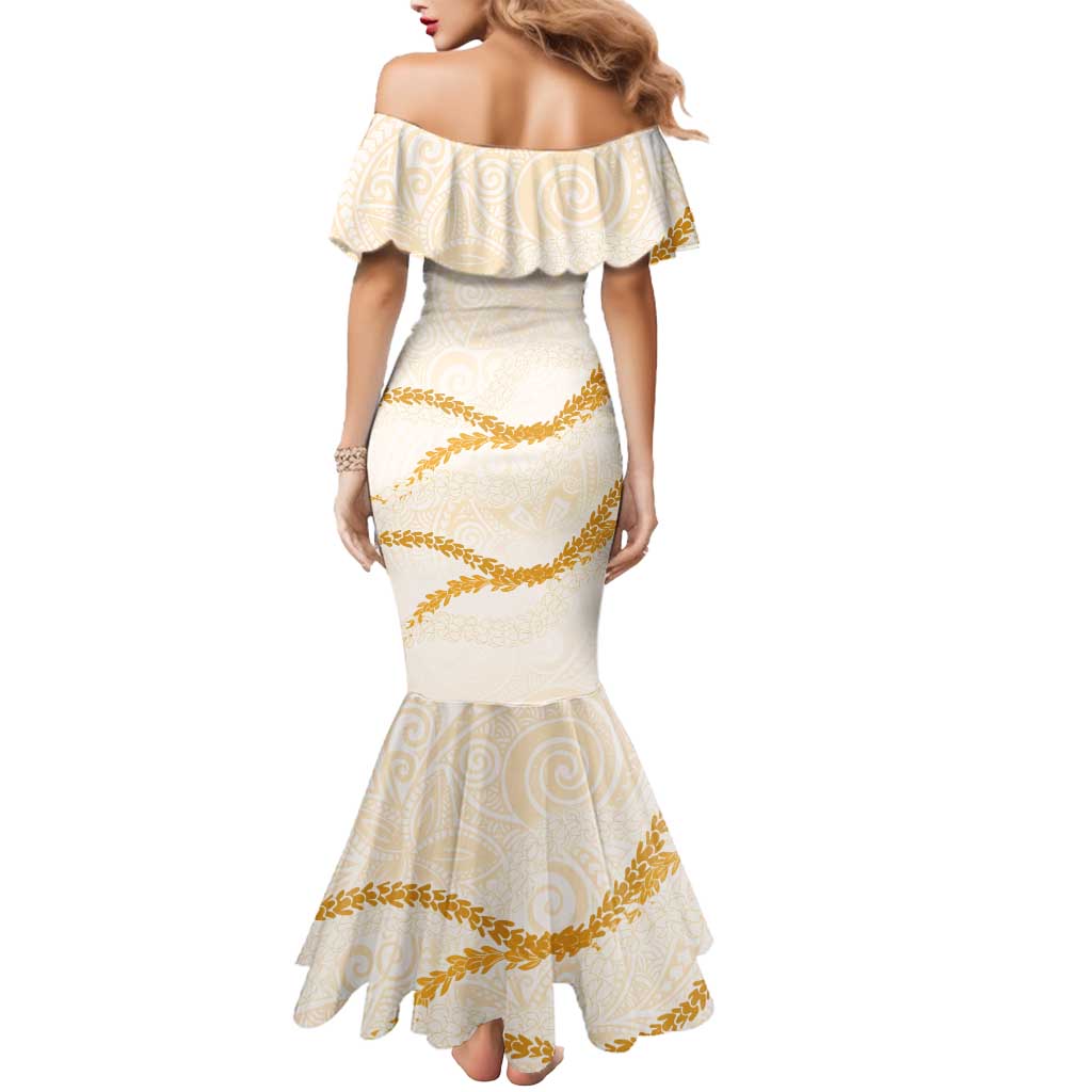 Aloha Lei Mikioi Mermaid Dress Gold Polynesian Tribal Tatau Pattern
