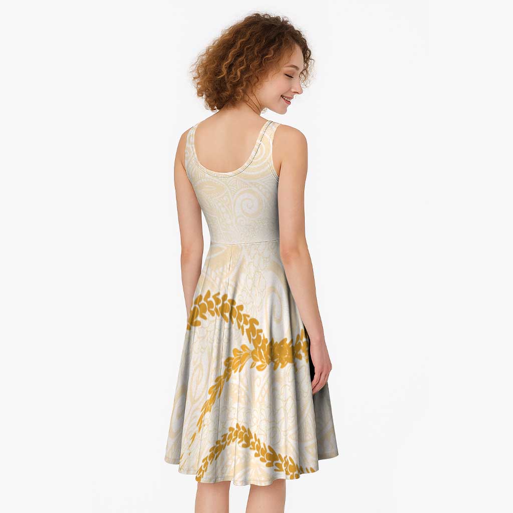 Aloha Lei Mikioi Midi Dress Gold Polynesian Tribal Tatau Pattern - Polynesian Pride