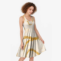 Aloha Lei Mikioi Midi Dress Gold Polynesian Tribal Tatau Pattern - Polynesian Pride
